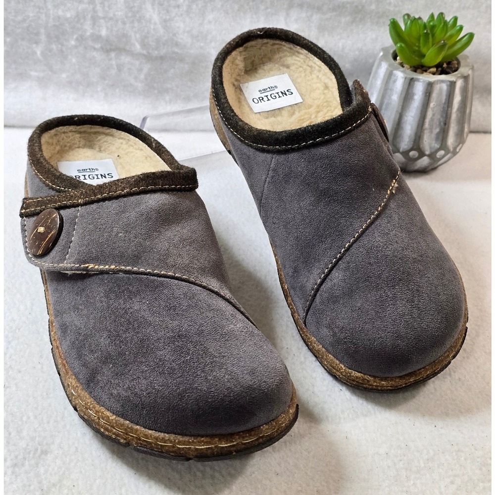 Earth Origins Essential Ezzy Clogs Grey‎ Brick Faux Fur Lined Comfort Shoes